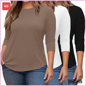 Plus Size 3/4 Sleeve Loose Fit Tunic Blouse Tee 3 Pack